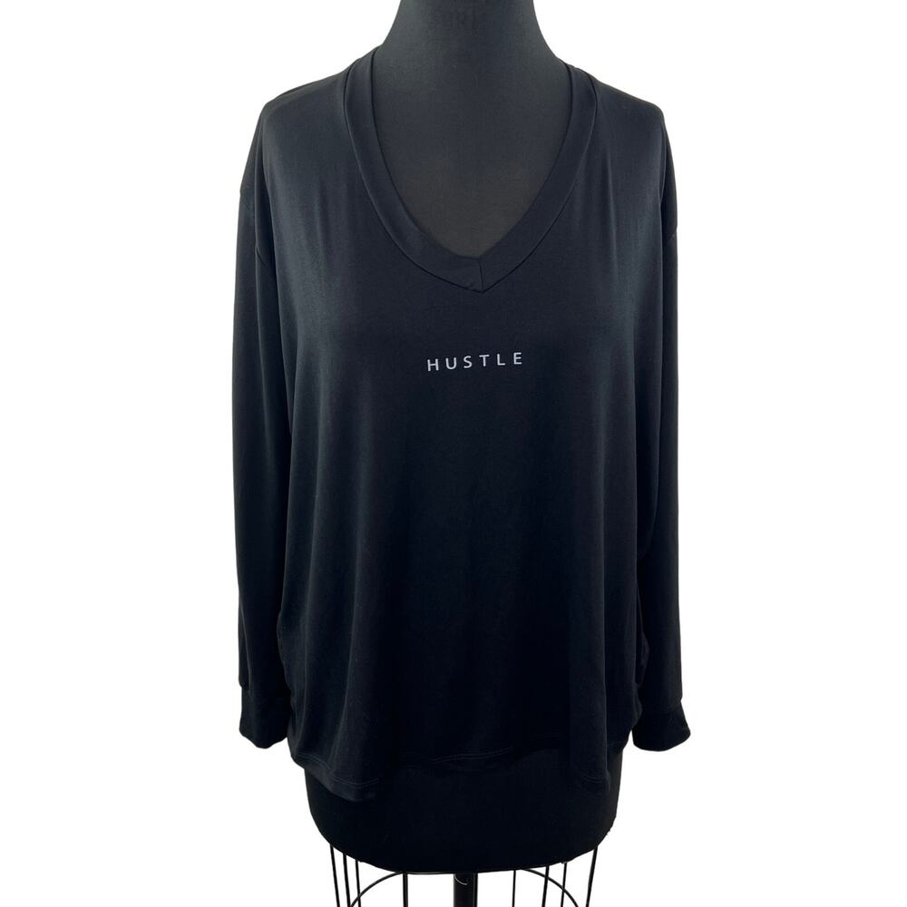 Lovers of hYOUmanity Black "Hustle" Top Long Sleeve V-Neckline Pullover Size M